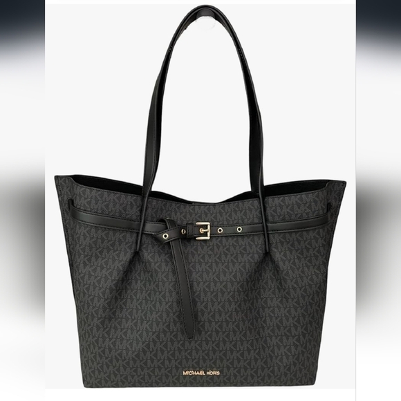 Michael Kors Emilia Large Logo Tote Bag in Signature Black NWT - Picture 1 of 15